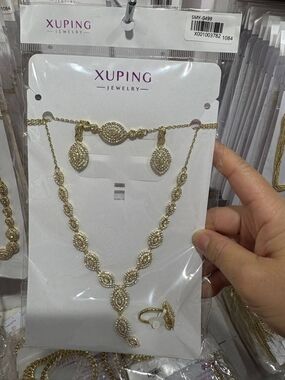 Xuping Gold-Tone Crystal Drop Necklace Set in Gold